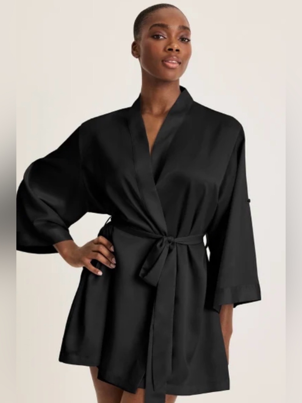 Knix Silk Wrap Robe - Black size XS